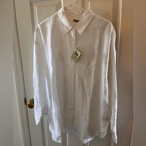 NWT Faherty Laguna 100% Linen Relaxed Shirt LARGE White Button Long Sleeve
